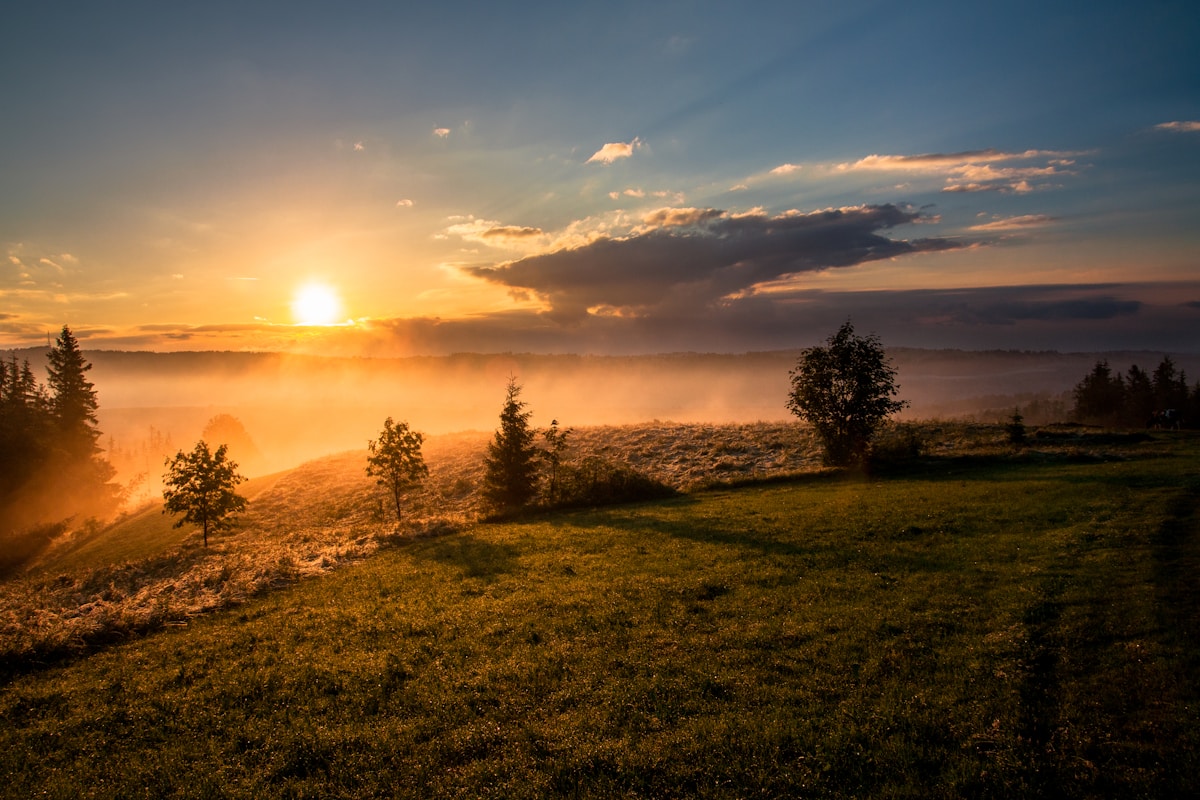 Golden mountain landscape at sunset